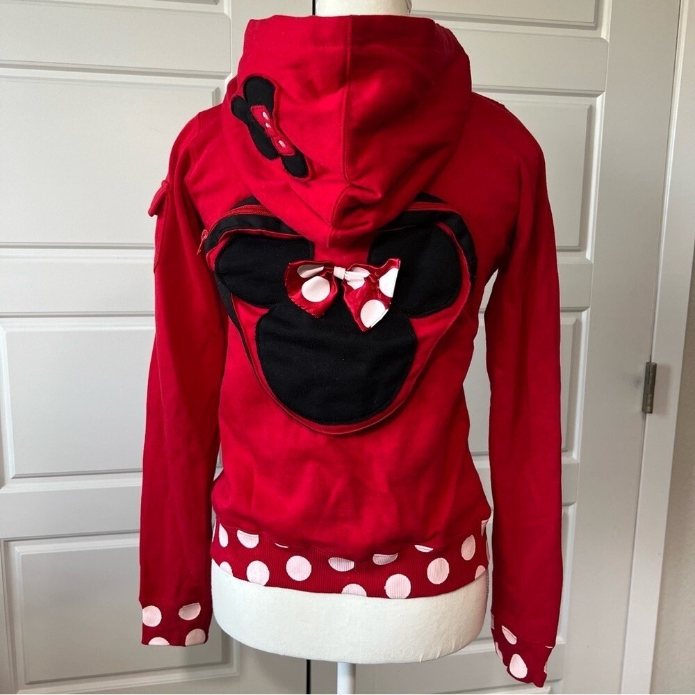 Minnie Mouse Disney Red Full Zip Hoodie Polka‎ Dot Pockets Girls 8Y Large